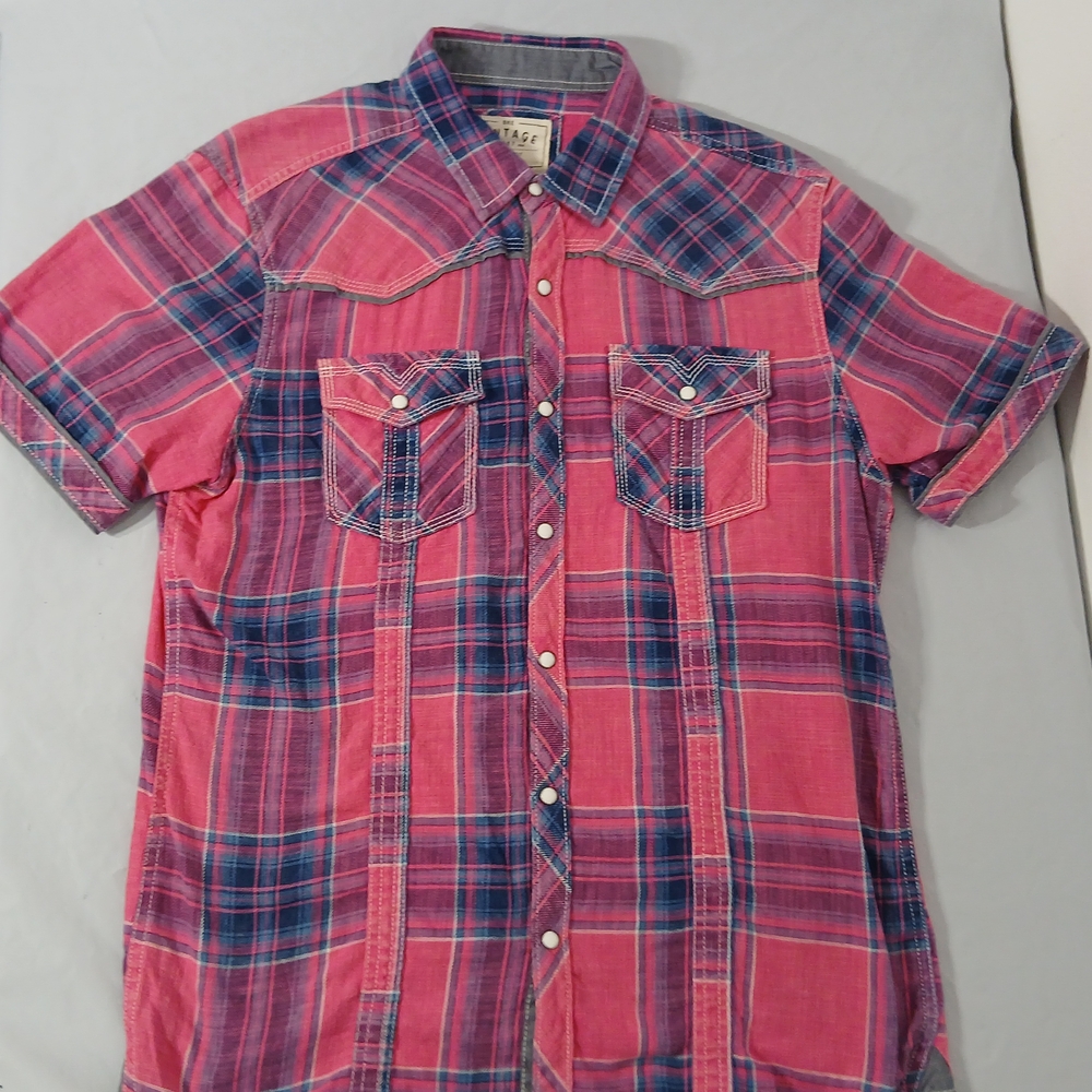 Buckle Men's Medium Plaid Casual Button Down Shirt With Pearl Snaps